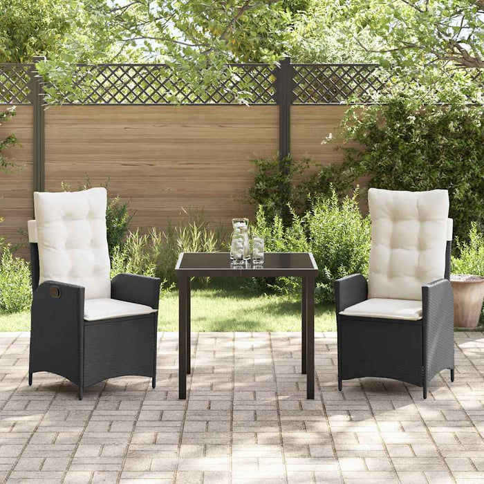 Set da Pranzo per Giardino 3 pcs Nero polyrattan 3380477