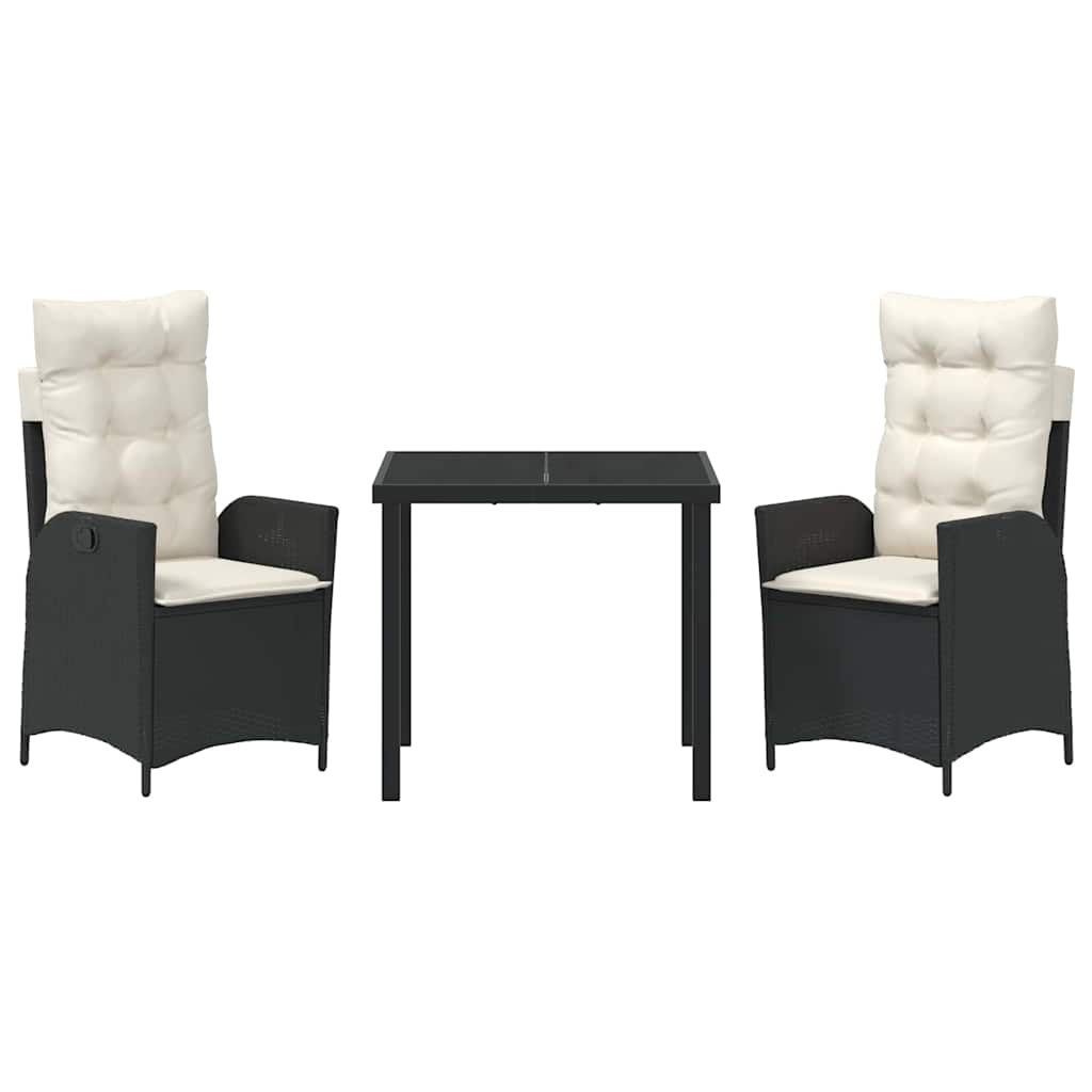 Set da Pranzo per Giardino 3 pcs Nero polyrattan 3380477