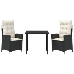 Set da Pranzo per Giardino 3 pcs Nero polyrattan 3380477