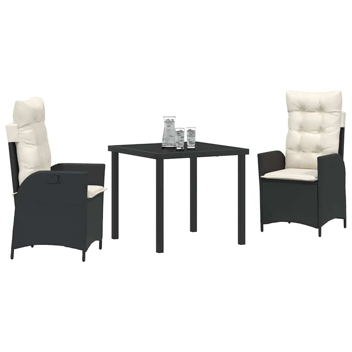 Set da Pranzo per Giardino 3 pcs Nero polyrattan 3380477