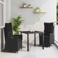 Set da Pranzo da Giardino 3 Pezzi con Cuscini Neri in Rattan Sintetico. 3380484