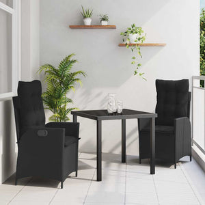 Set da Pranzo da Giardino 3 Pezzi con Cuscini Neri in Rattan Sintetico. 3380484