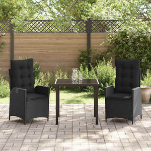 Set da Pranzo da Giardino 3 Pezzi con Cuscini Neri in Rattan Sintetico. 3380484