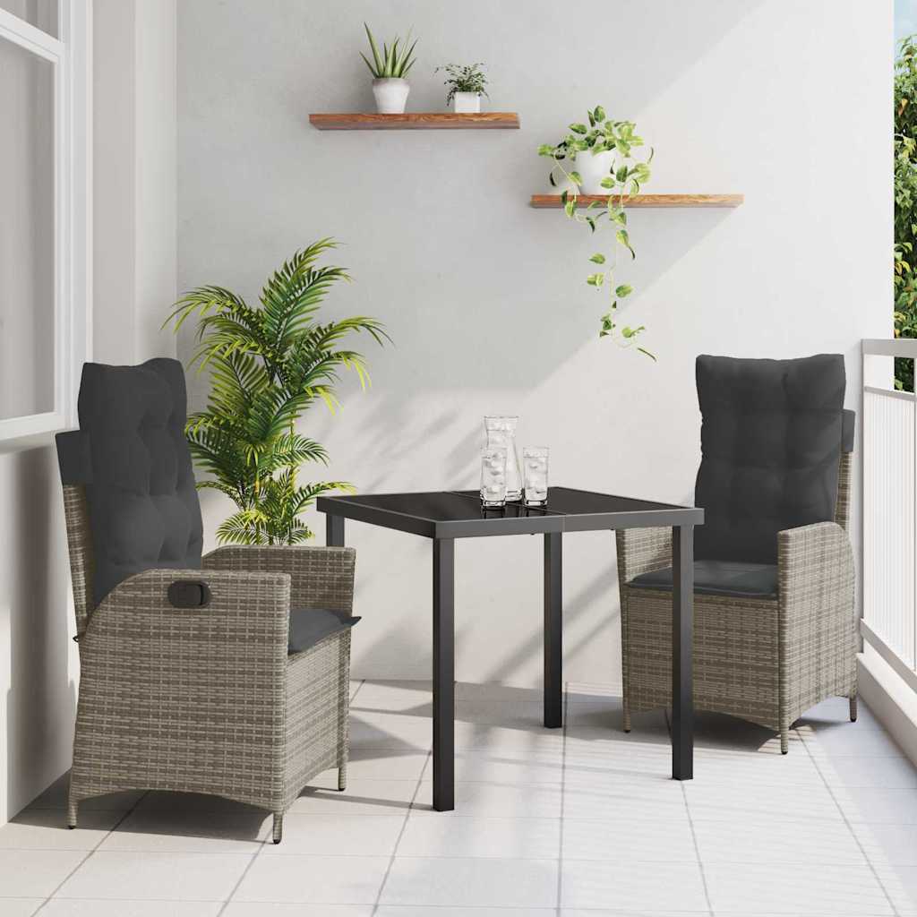 Set da Pranzo per Giardino 3 pcs Grigio polyrattan 3380498