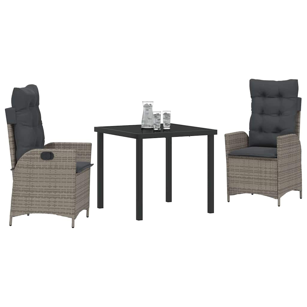 Set da Pranzo per Giardino 3 pcs Grigio polyrattan 3380498