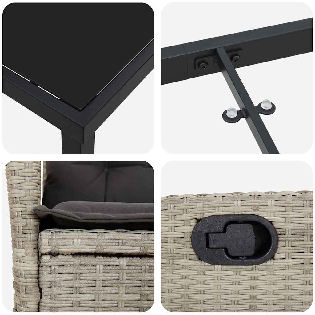 Set da Pranzo per Giardino 3 pcs Grigio chiaro polyrattan 3380519