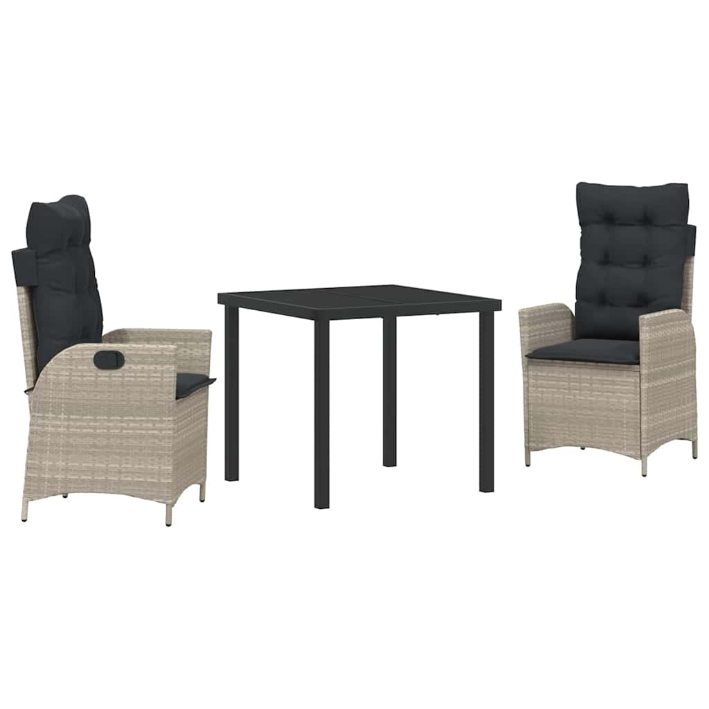 Set da Pranzo per Giardino 3 pcs Grigio chiaro polyrattan 3380519