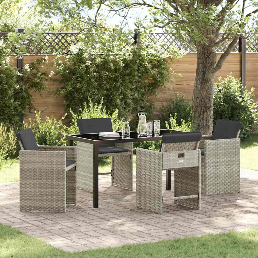 Set da Pranzo da Giardino  a 5 Pezzi con Cuscini Grigio Chiaro in Rattan Sintetico 3380706