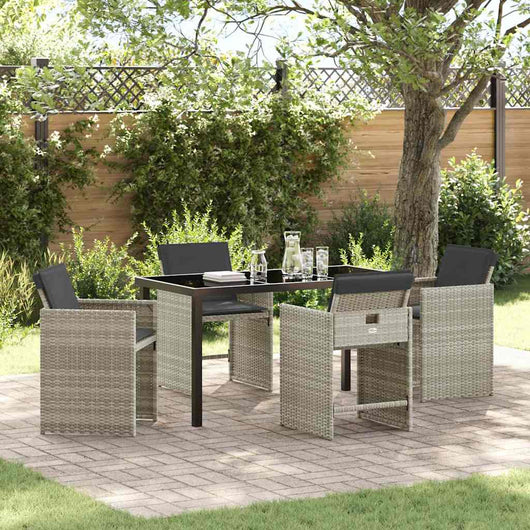 Set da Pranzo da Giardino  a 5 Pezzi con Cuscini Grigio Chiaro in Rattan Sintetico 3380706