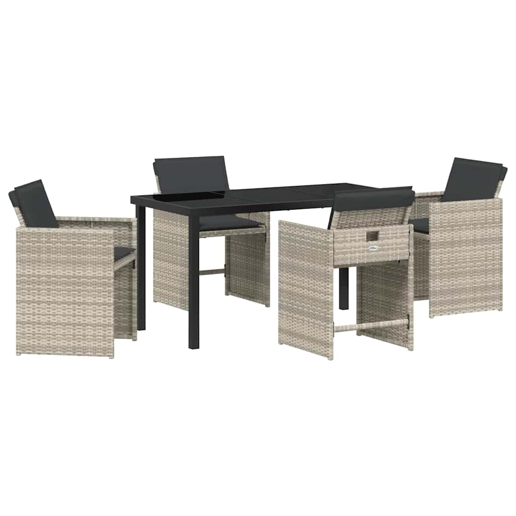 Set da Pranzo da Giardino  a 5 Pezzi con Cuscini Grigio Chiaro in Rattan Sintetico 3380706