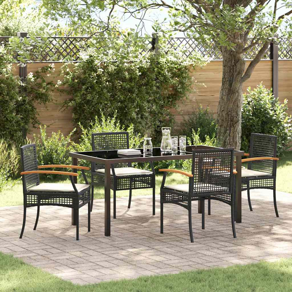 Set da Pranzo da Giardino  5 Pezzi con Cuscini in Rattan Sintetico Nero 3380816