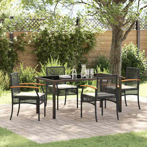 Set da Pranzo da Giardino  5 Pezzi con Cuscini in Rattan Sintetico Nero 3380816