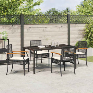 Set da Pranzo da Giardino  5 Pezzi con Cuscini in Rattan Sintetico Nero 3380816