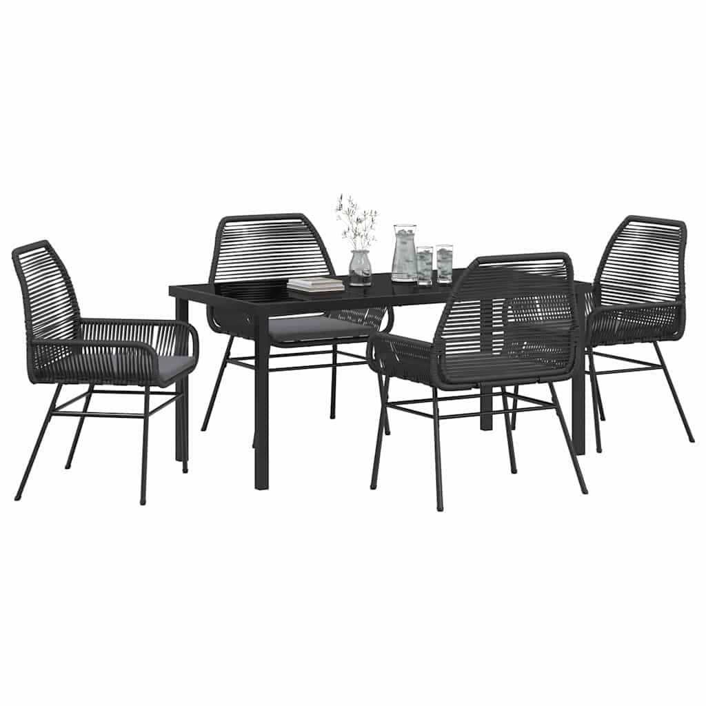 Set da Pranzo Giardino da 5 Pezzi con Cuscini Rattan Nero 3380872