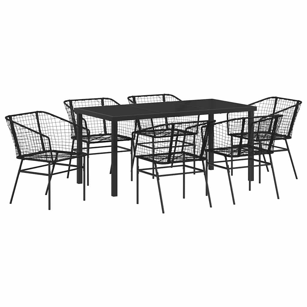 Set da Pranzo per Giardino 7 pcs Nero polyrattan 3380894