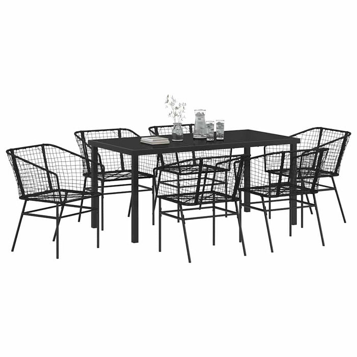 Set da Pranzo per Giardino 7 pcs Nero polyrattan 3380894