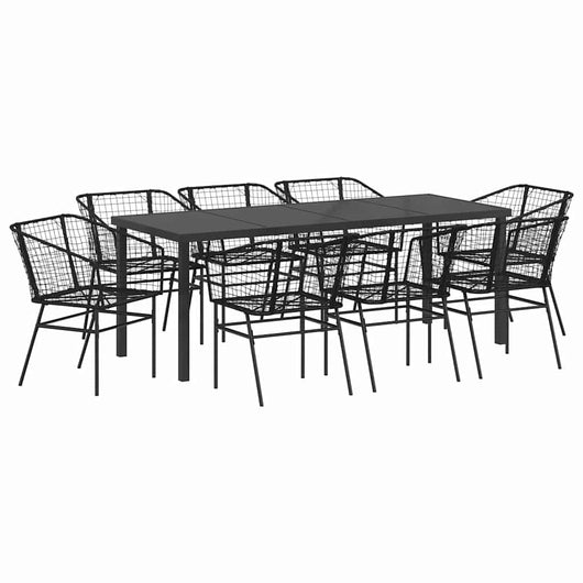 Set da Pranzo per Giardino 9 pcs Nero polyrattan 3380896