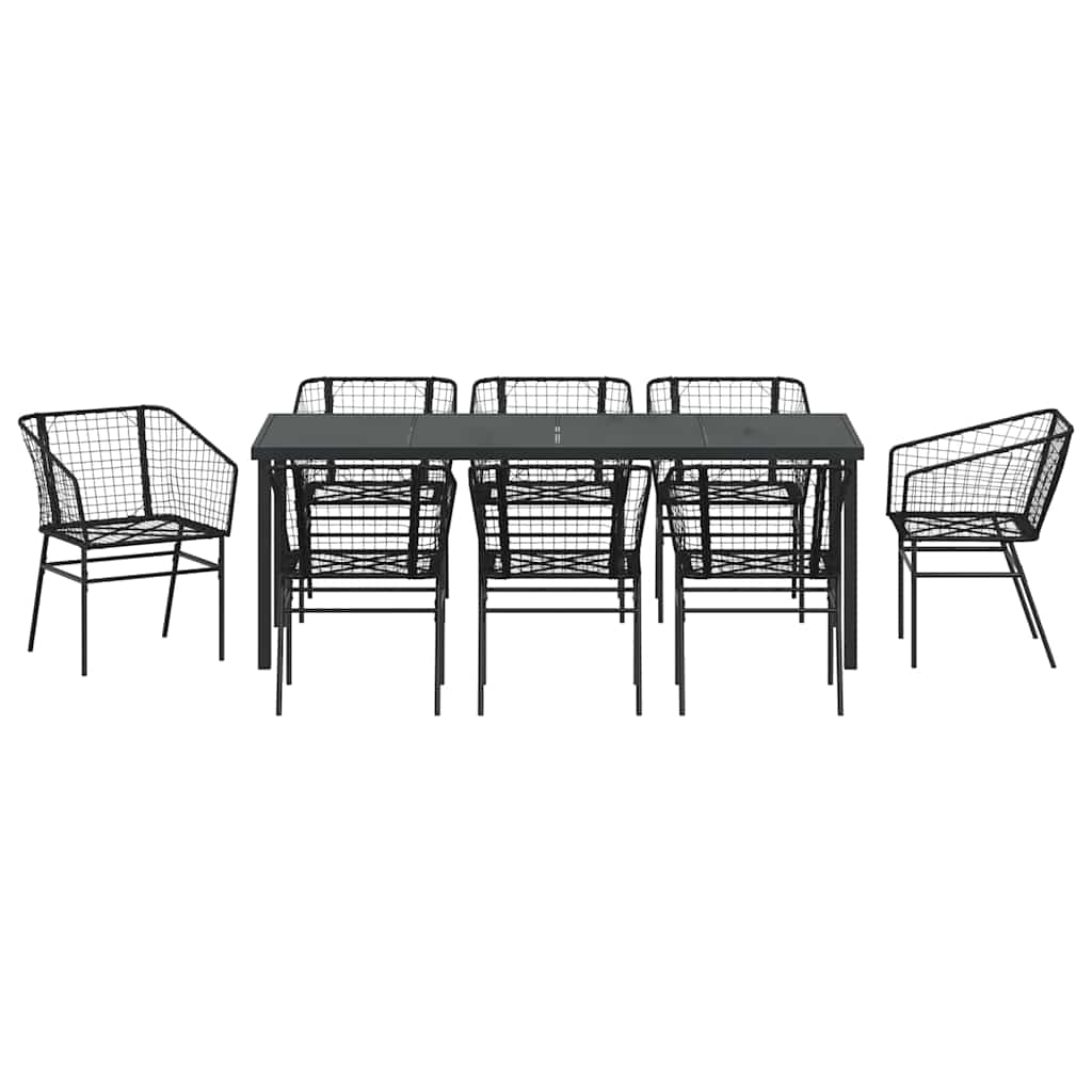 Set da Pranzo per Giardino 9 pcs Nero polyrattan 3380896