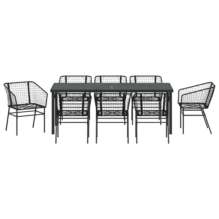 Set da Pranzo per Giardino 9 pcs Nero polyrattan 3380896