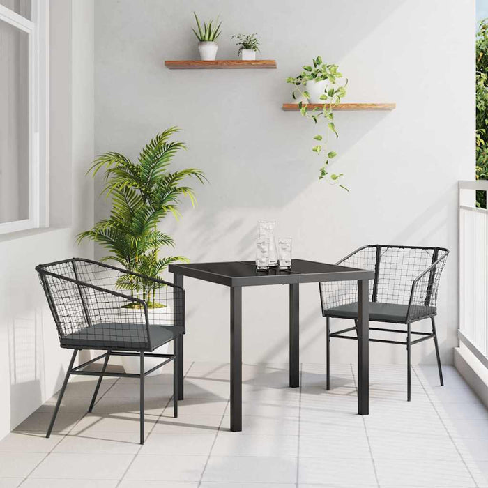 Set da Pranzo per Giardino 3 pcs Nero polyrattan 3380904
