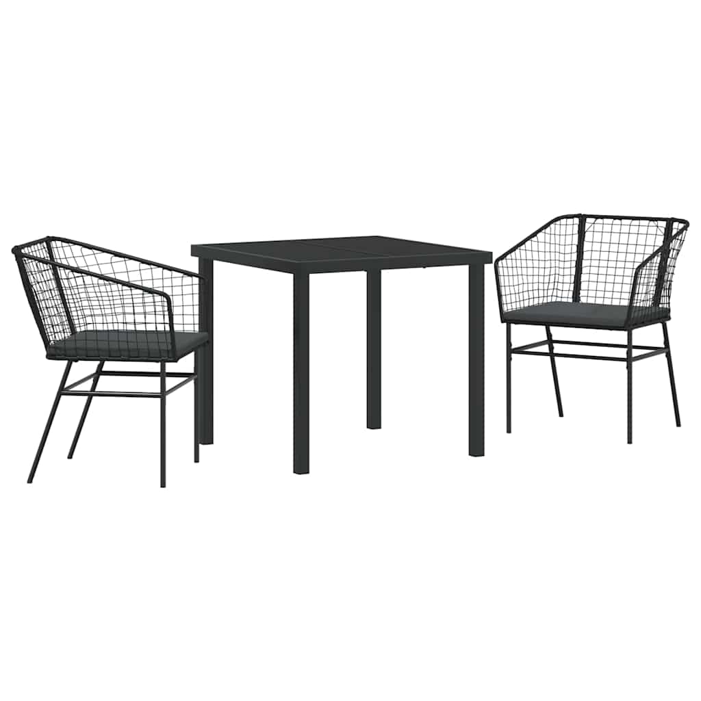 Set da Pranzo per Giardino 3 pcs Nero polyrattan 3380904
