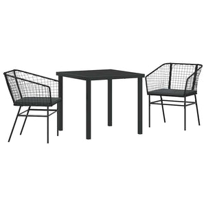 Set da Pranzo per Giardino 3 pcs Nero polyrattan 3380904