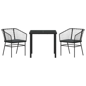 Set da Pranzo per Giardino 3 pcs Nero polyrattan 3380904