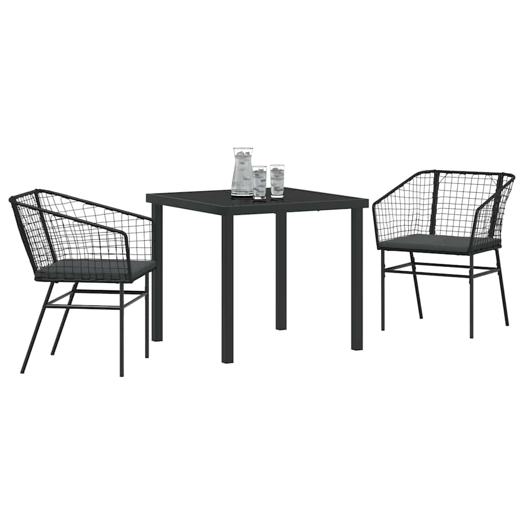 Set da Pranzo per Giardino 3 pcs Nero polyrattan 3380904