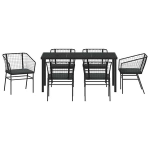 Set da Pranzo per Giardino 7 pcs Nero polyrattan 3380908