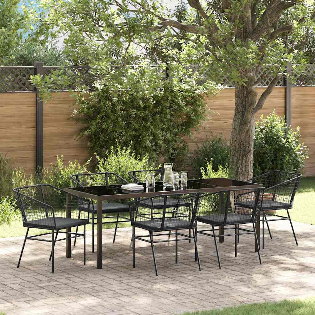 Set da Pranzo per Giardino 7 pcs Nero polyrattan 3380909
