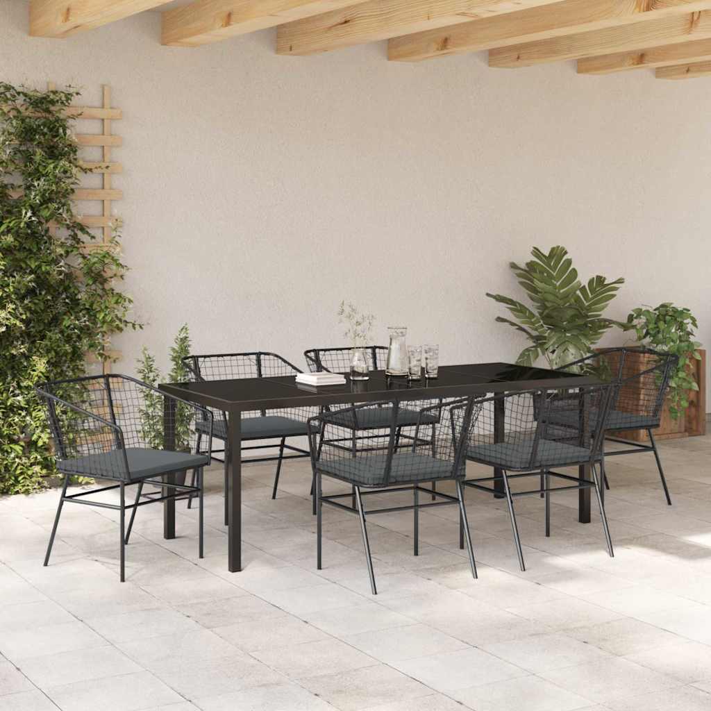Set da Pranzo per Giardino 7 pcs Nero polyrattan 3380909