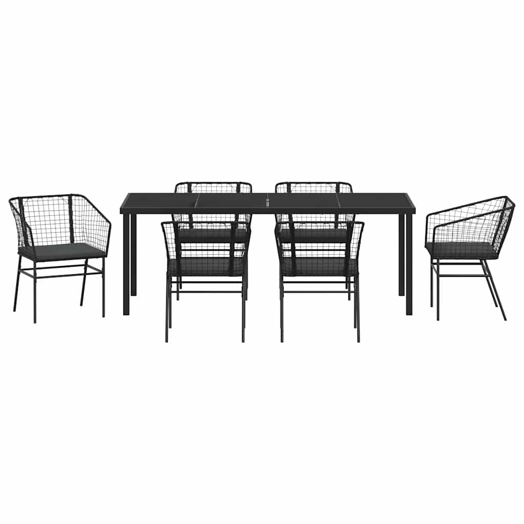 Set da Pranzo per Giardino 7 pcs Nero polyrattan 3380909