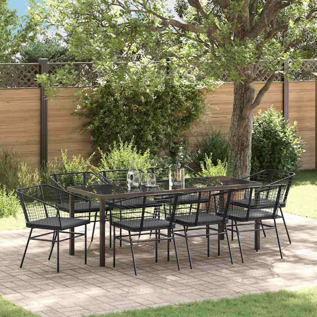 Set da Pranzo per Giardino 9 pcs Nero polyrattan 3380910