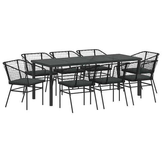 Set da Pranzo per Giardino 9 pcs Nero polyrattan 3380910