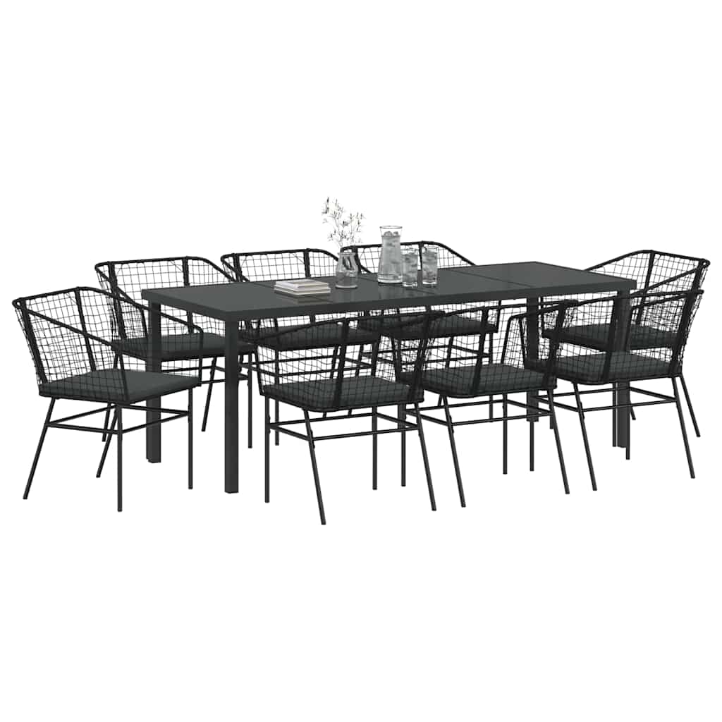 Set da Pranzo per Giardino 9 pcs Nero polyrattan 3380910