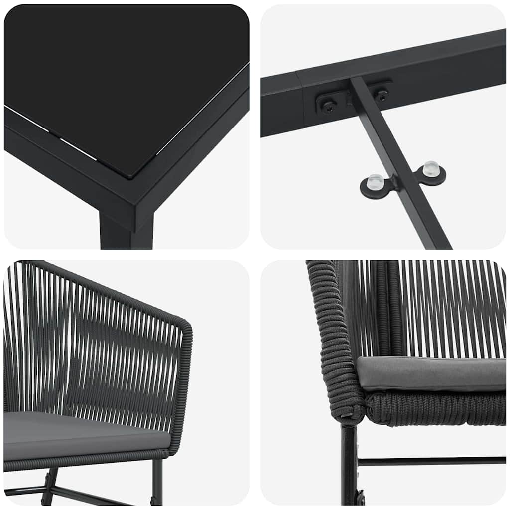 Set da Pranzo per Giardino 5 pcs Nero Poly Rattan 3380921