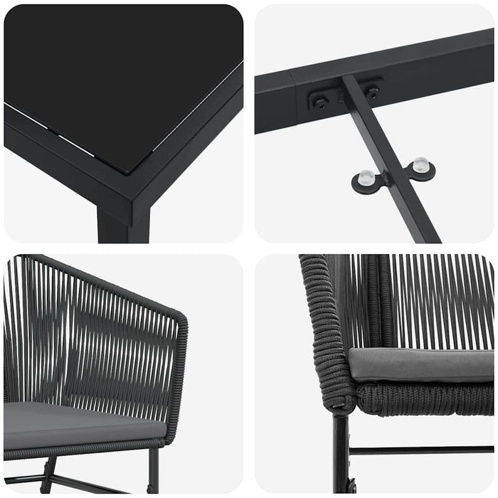 Set da Pranzo per Giardino 5 pcs Nero Poly Rattan 3380921