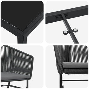 Set da Pranzo per Giardino 7 pcs Nero Poly Rattan 3380922