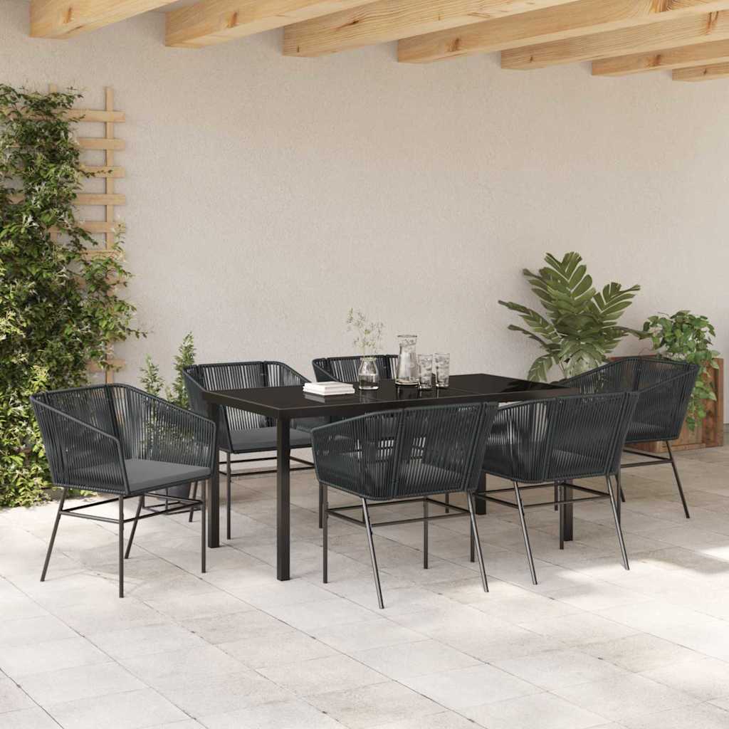 Set da Pranzo per Giardino 7 pcs Nero Poly Rattan 3380922