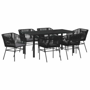 Set da Pranzo per Giardino 7 pcs Nero Poly Rattan 3380922