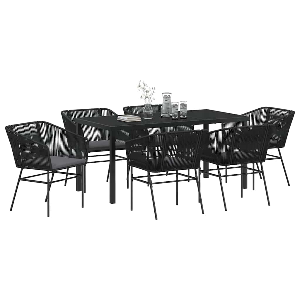 Set da Pranzo per Giardino 7 pcs Nero Poly Rattan 3380922