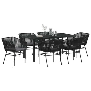 Set da Pranzo per Giardino 7 pcs Nero Poly Rattan 3380922