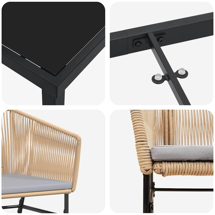 Set da Pranzo per Giardino 3 pcs Marrone Poly Rattan 3380925