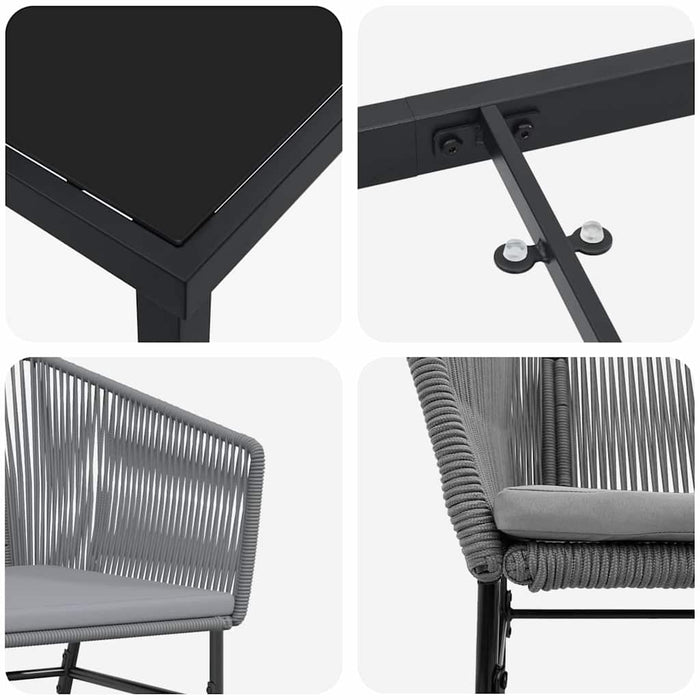 Set da Pranzo da Giardino  5 Pezzi con Cuscini Grigi in Rattan Sintetico 3380933