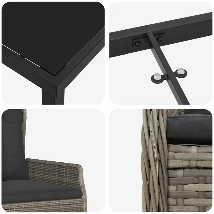 Set da Pranzo per Giardino 9 pcs Grigio polyrattan 3380959