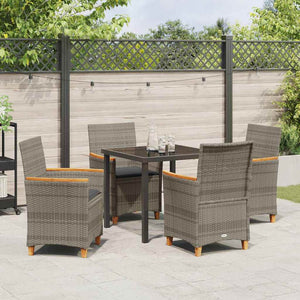 Set da pranzo da giardino  a 5 pezzi con cuscini grigi in polyrattan. 3381094