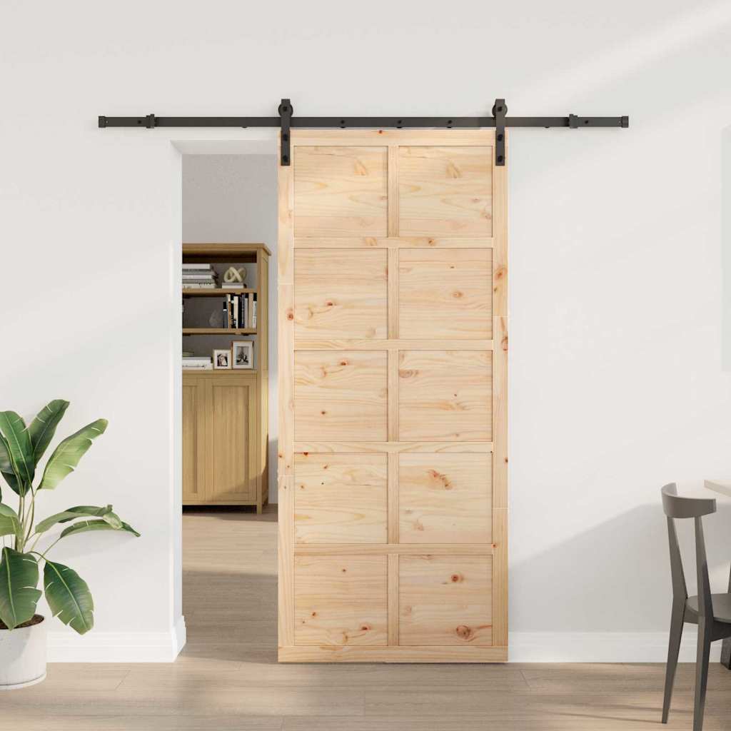 Porta scorrevole Marrone 90 x 208 cm Legno di pino massello 3381193