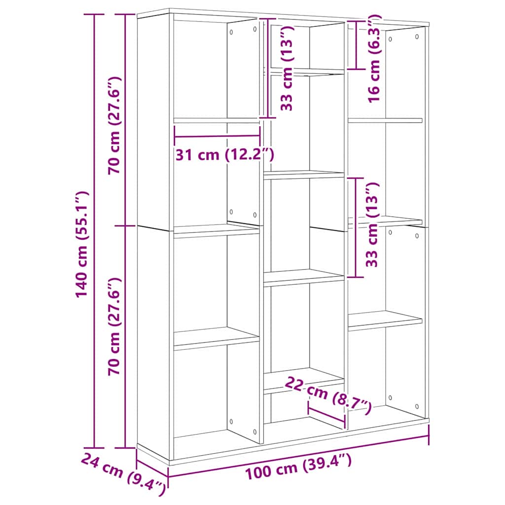 vidaXL Divider per stanze Rovere nero 100 x 24 x 140 cm