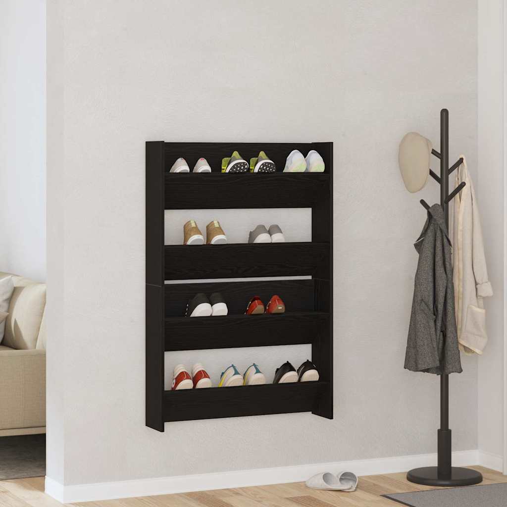 vidaXL Armadi per scarpe da muro 2 pcs Rovere nero Legno multistrato