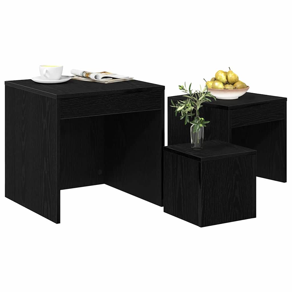 vidaXL Tavolini da salotto 3 pcs Rovere nero 45 x 45 x 45 cm